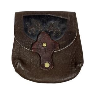 Vintage Handmade Brown Black Leather Mythical Embossed Winged Griffin Belt Pouch